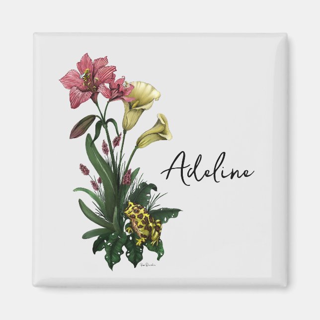 Niedlicher tropischer Frosch und botanische Lily-A Magnet (Vorne)