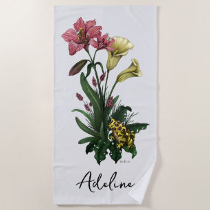 Niedlicher tropischer Frosch und botanische Lily-A Strandtuch