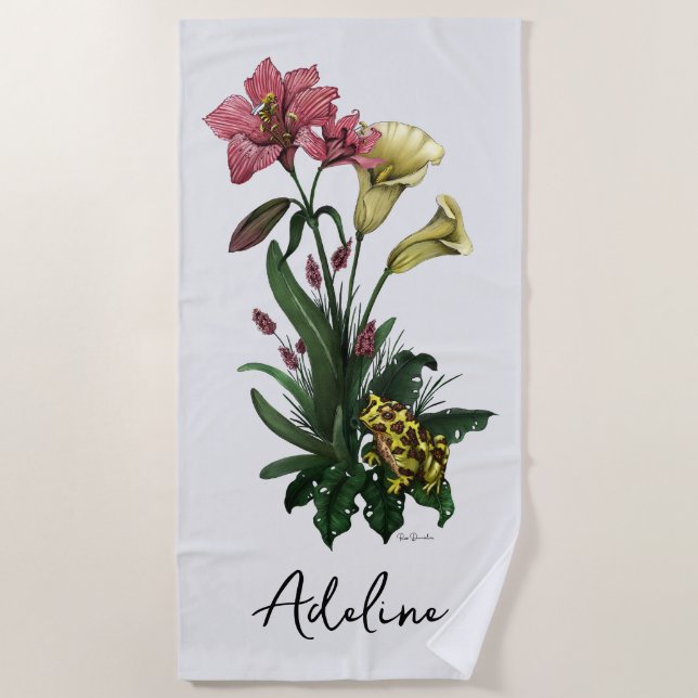 Niedlicher tropischer Frosch und botanische Lily-A Strandtuch (Vorderseite)