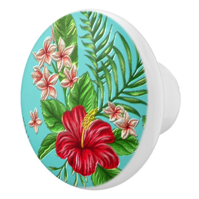Niedlicher tropischer Hibiskus Blume auf Türkis Keramikknauf (Rechts)