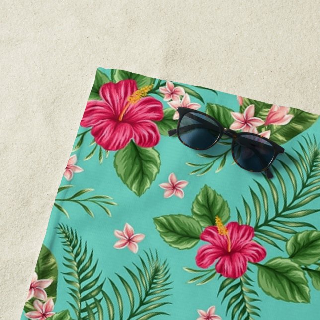 Niedlicher tropischer Hibiskus Blume auf Türkis Strandtuch (Beispiel)
