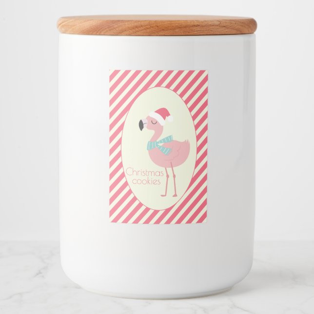 Niedlicher Tropischer Santa Flamingo - Weihnachtsk Lebensmitteletikett (Vorderseite)
