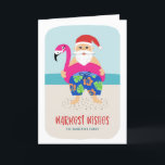 Niedlicher tropischer Strand Santa Pool Flohbad Ur Feiertagskarte<br><div class="desc">Diese hübsche Urlaubskarte verfügt über einen handgezückten tropischen Weihnachtsmann, der farbenfrohe Schwimmstämme trägt und einen hellen Flamingo-Pool hat! Der Hintergrund umfasst den Sandstrand, das Meer und den Himmel. Einfach mit eigenem Text auf der Vorderseite und im Inneren der Karte anpassen! Schick ein Lächeln in dieser Weihnachtszeit oder zu Weihnachten im...</div>