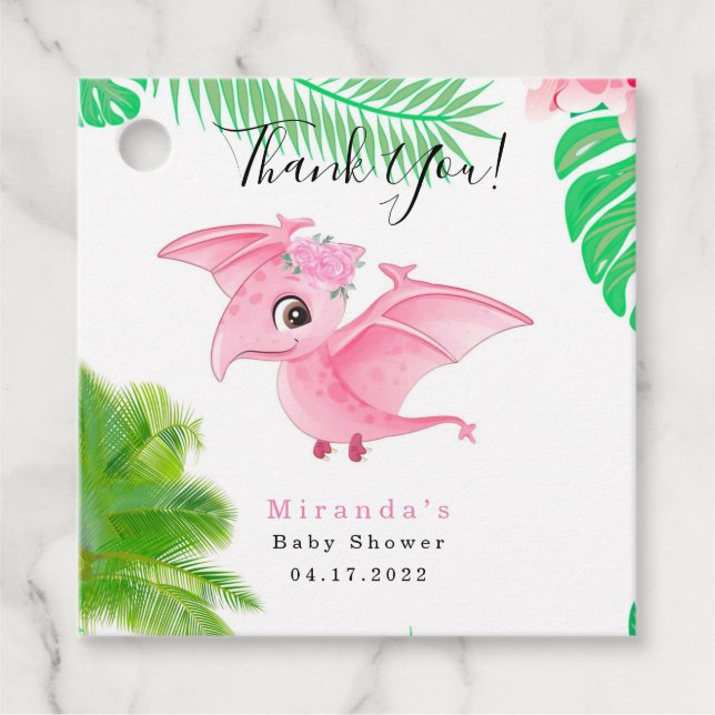 Niedlicher Tropischer Vogel Rosa Dinosaurier Kinde Geschenkanhänger (Vorderseite)
