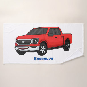 Niedlicher Truck-Cartoon mit rotem Lieferwagen Badhandtuch Set