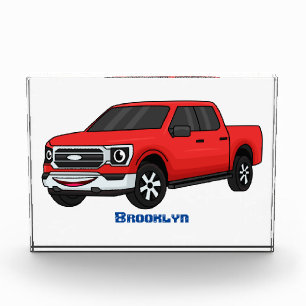 Niedlicher Truck-Cartoon mit rotem Lieferwagen Fotoblock