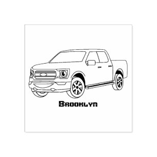Niedlicher Truck-Cartoon mit rotem Lieferwagen Gummistempel