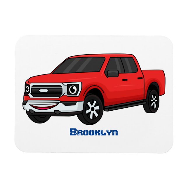 Niedlicher Truck-Cartoon mit rotem Lieferwagen Magnet (Horizontal)