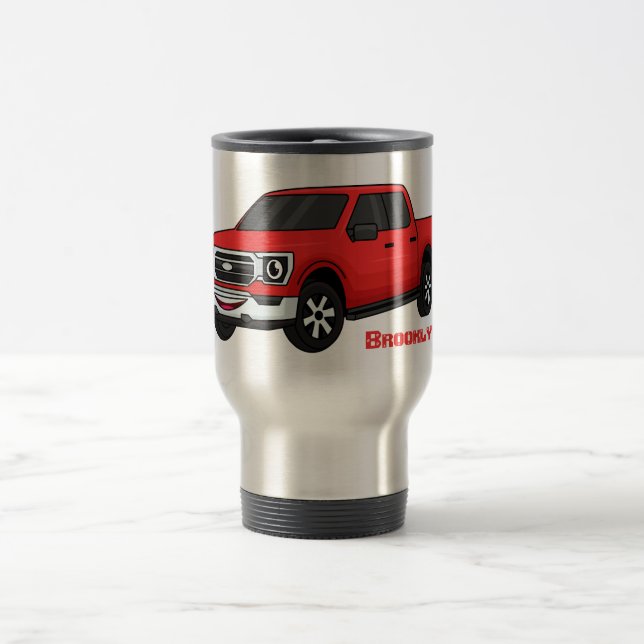 Niedlicher Truck-Cartoon mit rotem Lieferwagen Reisebecher (Mittel)