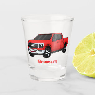 Niedlicher Truck-Cartoon mit rotem Lieferwagen Schnapsglas