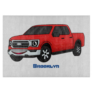 Niedlicher Truck-Cartoon mit rotem Lieferwagen Schneidebrett