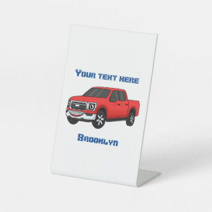 Niedlicher Truck-Cartoon mit rotem Lieferwagen Sockelschild