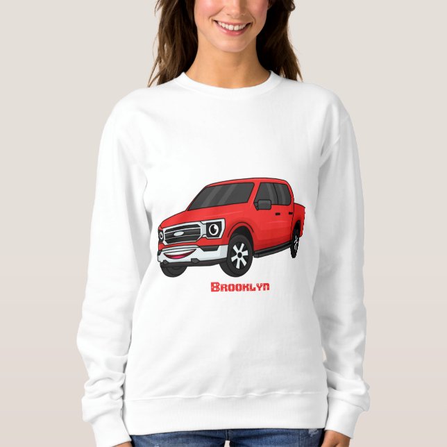 Niedlicher Truck-Cartoon mit rotem Lieferwagen Sweatshirt (Vorderseite)