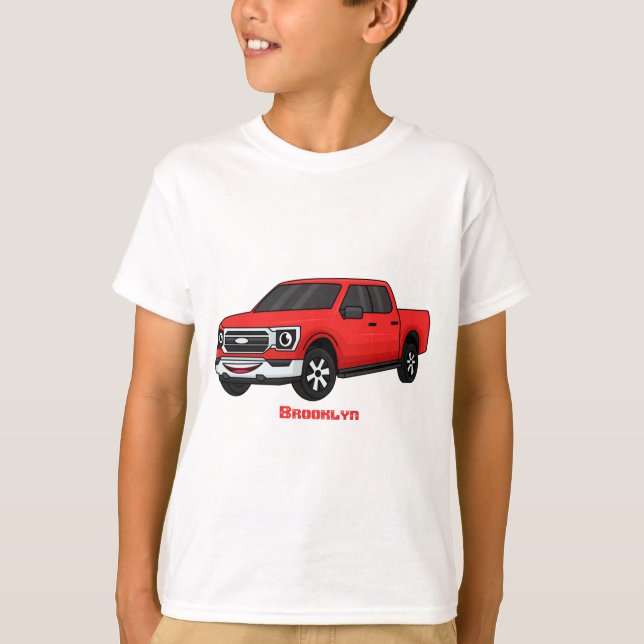 Niedlicher Truck-Cartoon mit rotem Lieferwagen T-Shirt (Vorderseite)