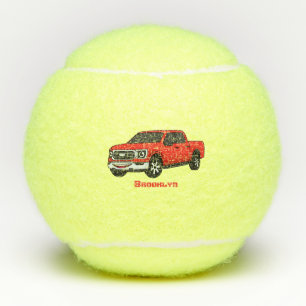 Niedlicher Truck-Cartoon mit rotem Lieferwagen Tennisbälle