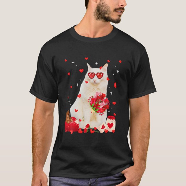 Niedlicher türkischer Angora Katze Valentine Fun K T-Shirt (Vorderseite)
