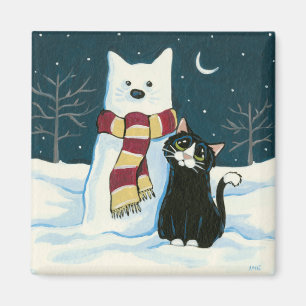 Niedlicher Tuxedokatzen-und Snowman-Malerei-Magnet Magnet