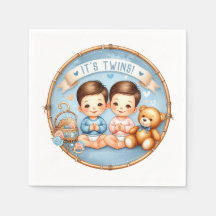 Niedlicher Twin Boys Baby Dusche Wasserfarbe Teddy