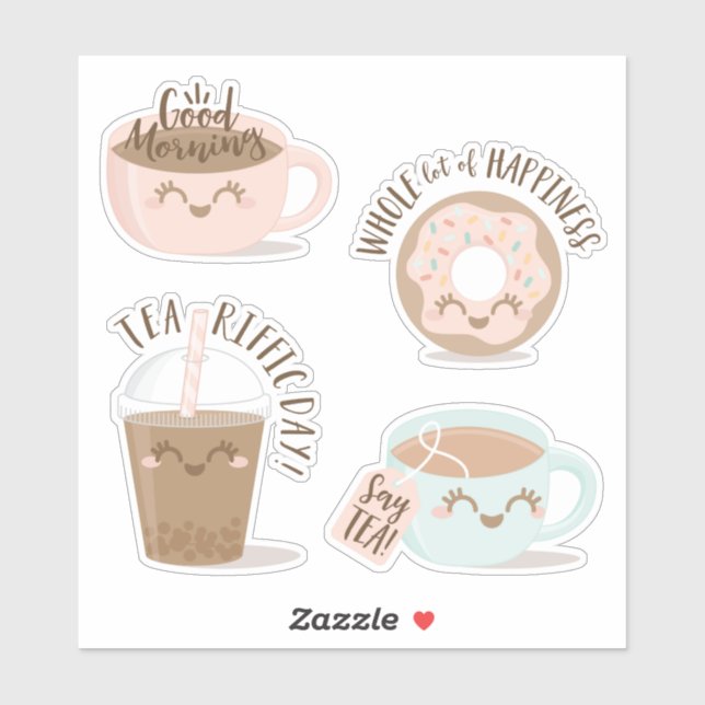 Niedlicher typografischer Kawaii-Style Tee, Kaffee Aufkleber (Blatt)