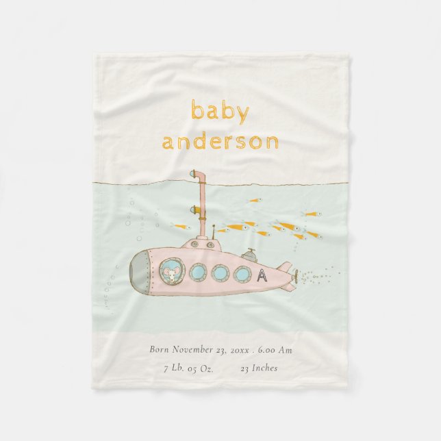 Niedlicher U-Boot-Monogramm-Babystaat Fleecedecke (Vorderseite)