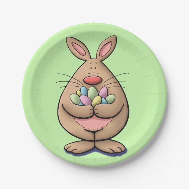 niedlicher u. lustiger Osterhase, der Ei-Cartoon Pappteller (Vorderseite)