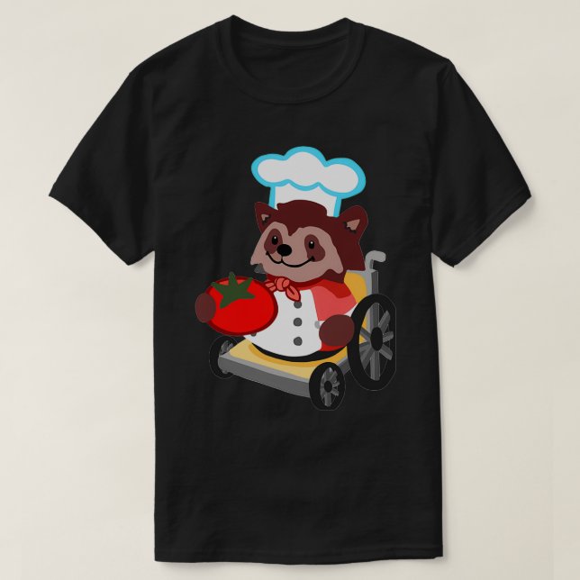 Niedlicher überkochter Rollstuhl Raccoon Koch Gift T-Shirt (Design vorne)