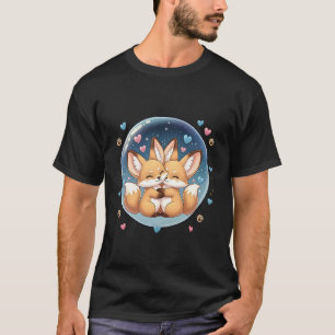 Niedlicher umarmender Fennek-Fuchs in kawaii Stern T-Shirt