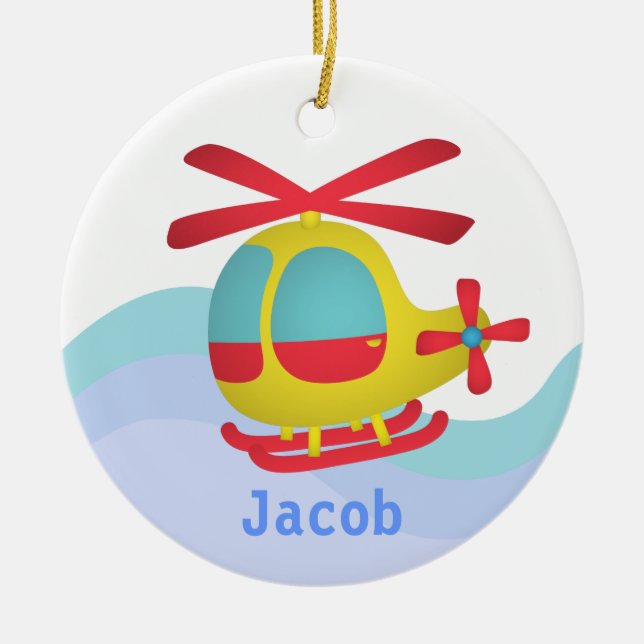 Niedlicher und bunter Hubschrauber für Kinder Keramikornament (Vorne)