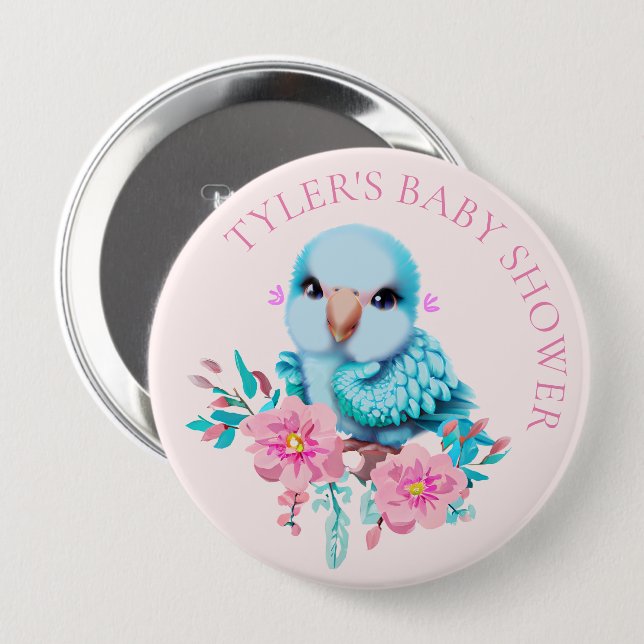 Niedlicher und erlesener Blauer Babypapagei Button (Vorne & Hinten)