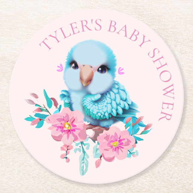 Niedlicher und erlesener Blauer Babypapagei Runder Pappuntersetzer (Vorderseite)