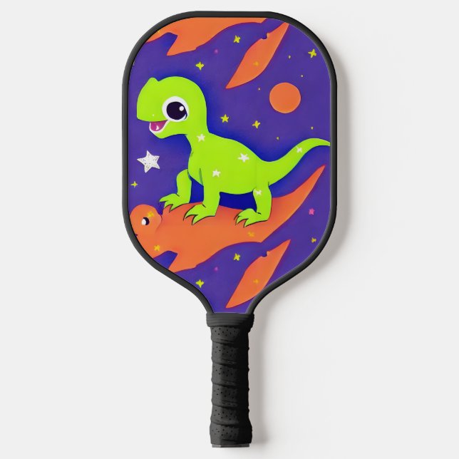 Niedlicher und erlesener grüner Dinosaurier Pickleball Schläger (Vorderseite)