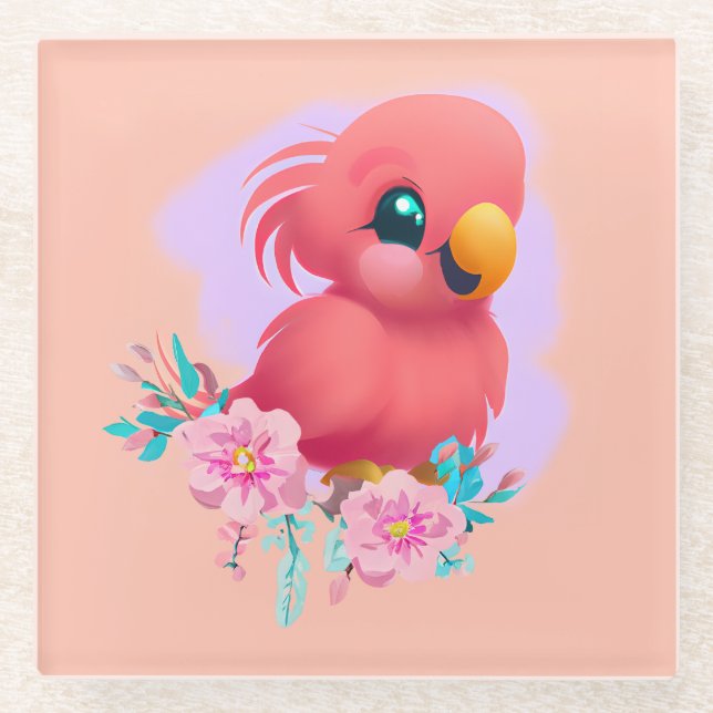 Niedlicher und erlesener Pink-Babypapagei Glasuntersetzer (Vorderseite)