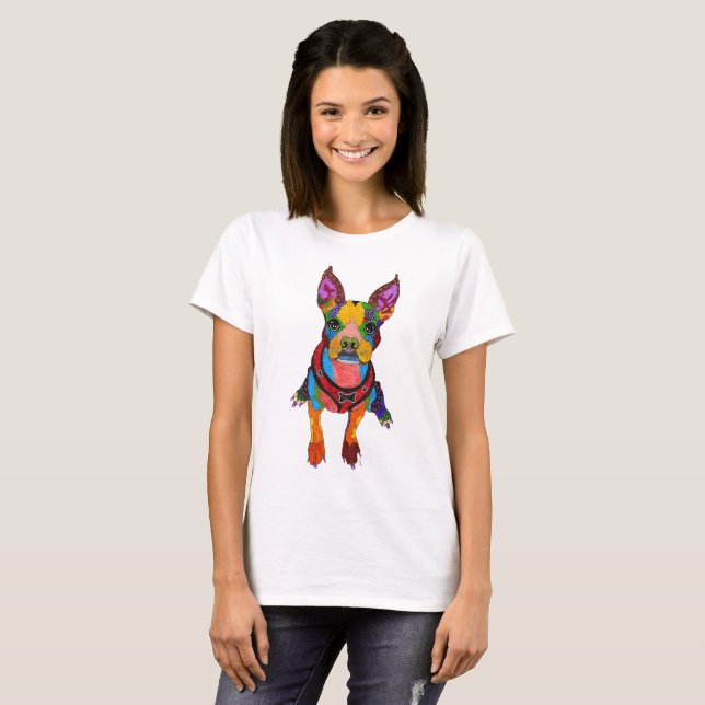 Niedlicher und farbenfroher Boston Terrier T - Shi T-Shirt (Vorne ganz)