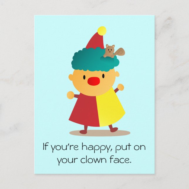 Niedlicher und farbenfroher Clown mit Eichhörnchen Postkarte (Vorderseite)