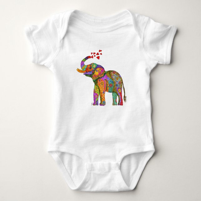 Niedlicher und farbenfroher Elefant Baby Strampler (Vorderseite)