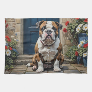 Niedlicher und farbenfroher englischer Bulldog Geschirrtuch