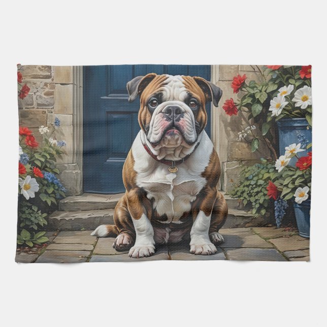 Niedlicher und farbenfroher englischer Bulldog Geschirrtuch (Horizontal)