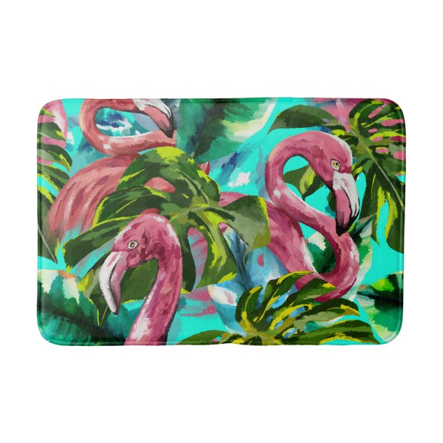Niedlicher und farbenfroher Flamingo-Bademantel Badematte (Vorderseite)