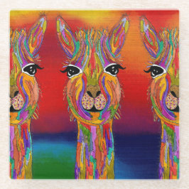 Niedlicher und farbenfroher Lama Glass Untersetzer