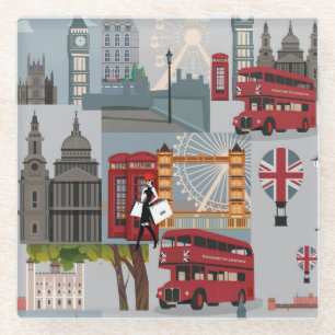 Niedlicher und farbenfroher Londoner Cartoon Zeich Glasuntersetzer