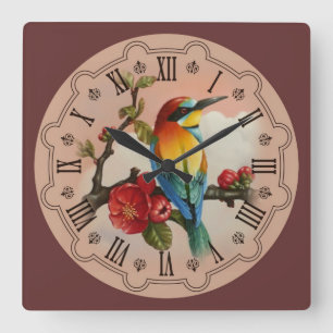 Niedlicher und farbenfroher Vogel am Rande der Blu Quadratische Wanduhr