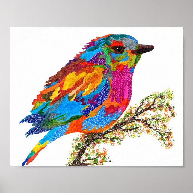 Niedlicher und farbenfroher Vogel auf einem Branch Poster (Vorne)