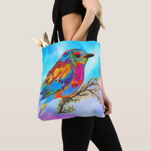 Niedlicher und farbenfroher Vogel auf einem Zweigs Tasche