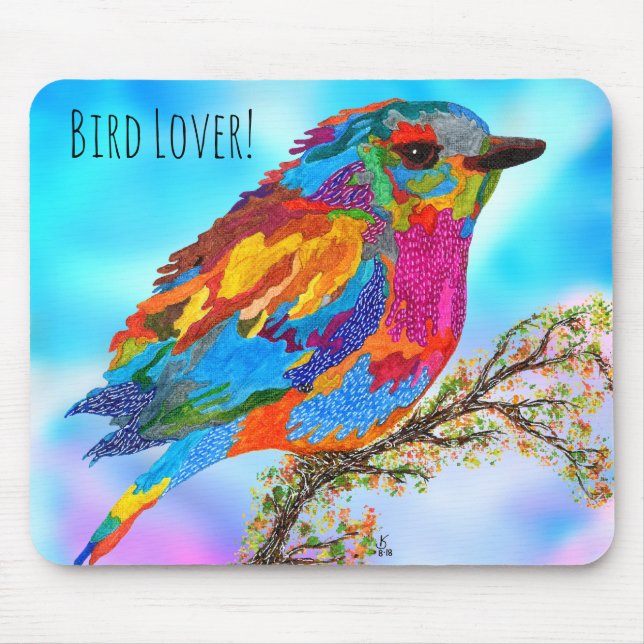 Niedlicher und farbenfroher Vogel auf einer Zweigm Mousepad (Vorne)