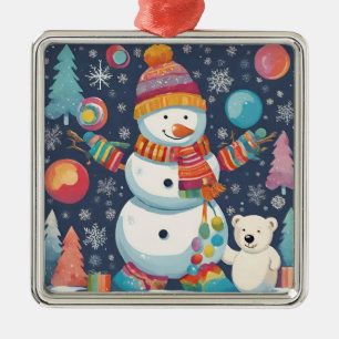 Niedlicher und farbenfroher Weihnachtsschneemann Ornament Aus Metall