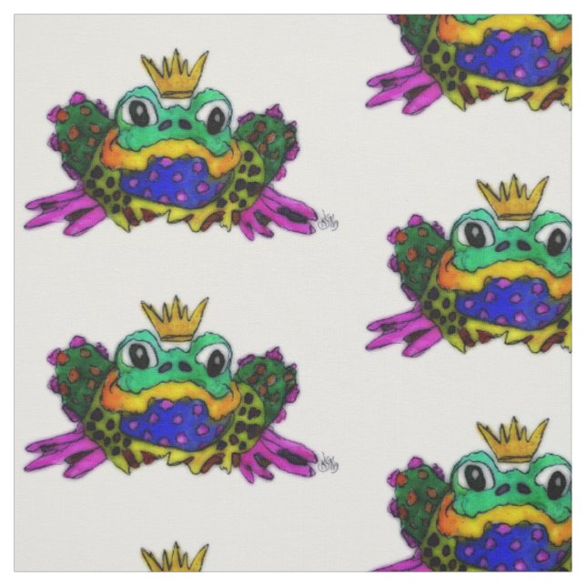 Niedlicher und farbiger Frosch mit Kronenstoff Stoff (Muster)