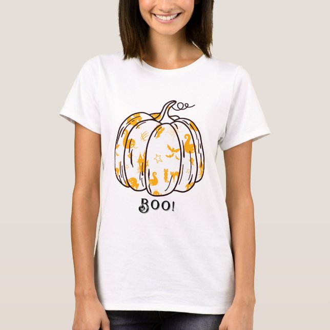 Niedlicher und gespeckter Orange Jack-O’ Lantern T-Shirt (Vorderseite)