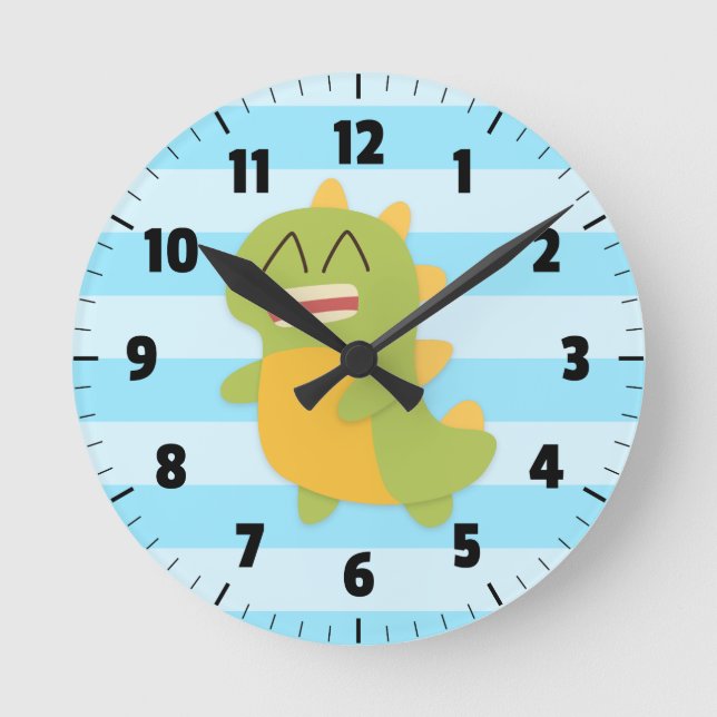 Niedlicher und glücklicher Dinosaurier für Runde Wanduhr (Vorderseite)