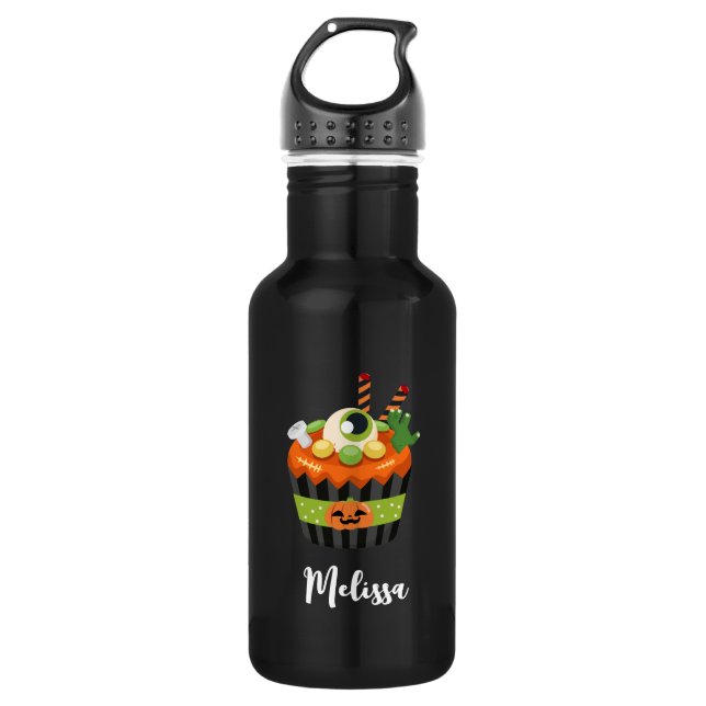 Niedlicher und grauenhafter Halloween Cupcake mit  Edelstahlflasche (Vorderseite)