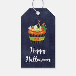 Niedlicher und grauenhafter Halloween Cupcake mit  Geschenkanhänger